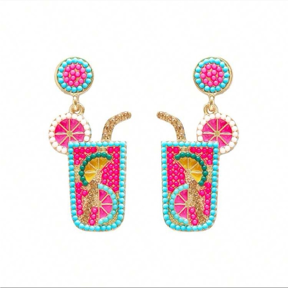 Summer Cocktail Drink Drop Earrings - Picture 3 of 3
